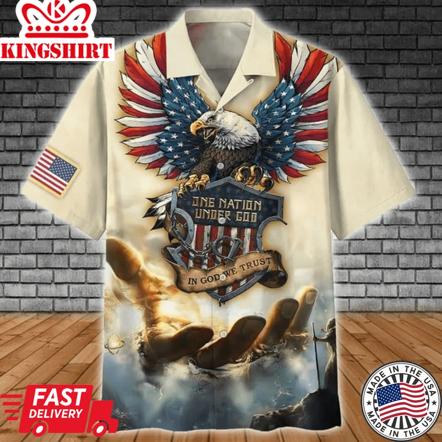 One Nation Under God Trendy Hawaiian Shirt, 3D Full Printed Eagle Trendy Hawaiian Shirts