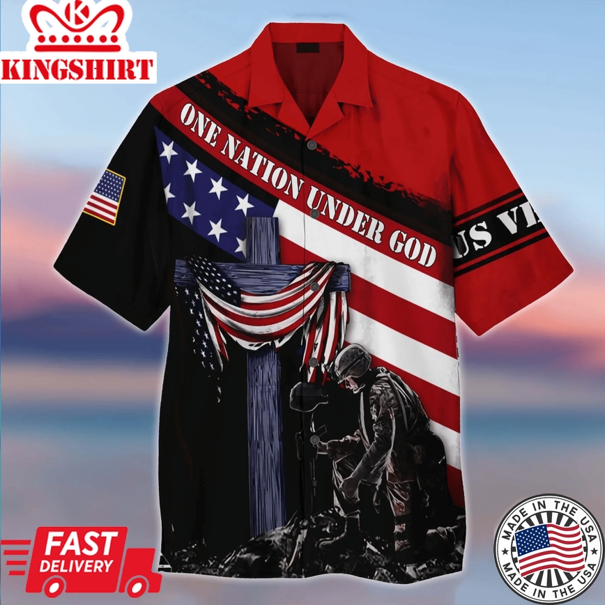 One Nation Under God Us Veteran Trendy Hawaiian Shirt