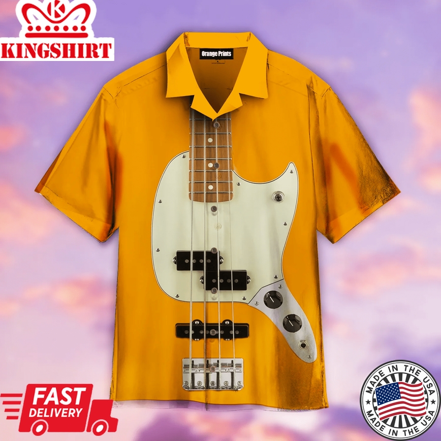 Orange Fender Mustang Bass Trendy Hawaiian Shirt For