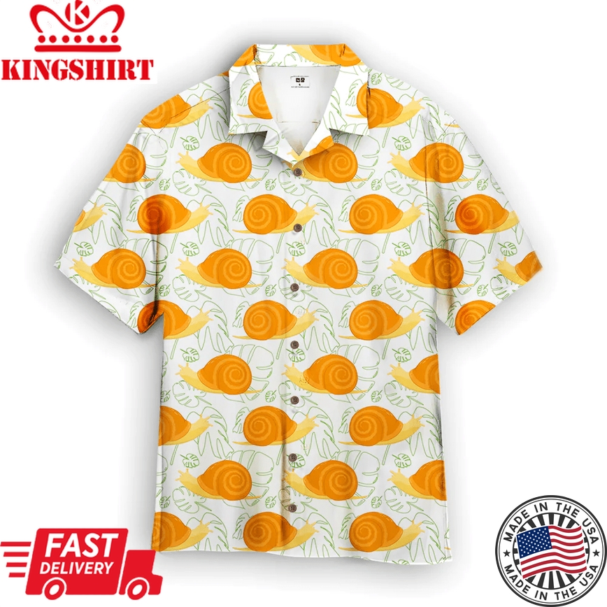 Orange Snails With Monstera Leaves Trendy Hawaiian Shirt