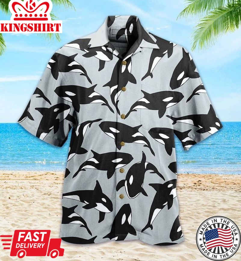 Orca Killer Whale Grey Trendy Hawaiian Shirt 3D Summer Gifts