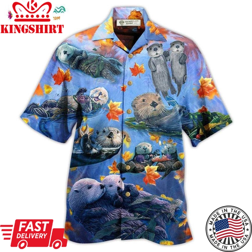 Otter Couple Love Happy Hawaiian Shirt