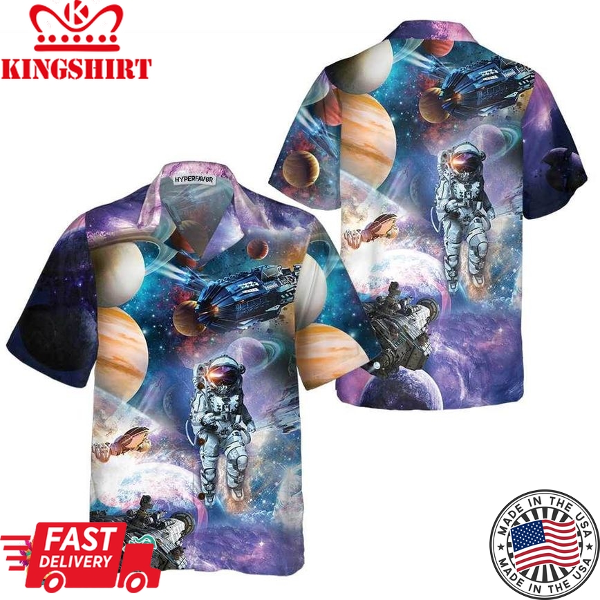 Outer Space Hawaiian Shirt, Space Themed Shirt, Planet Button Up Shirt For Adults