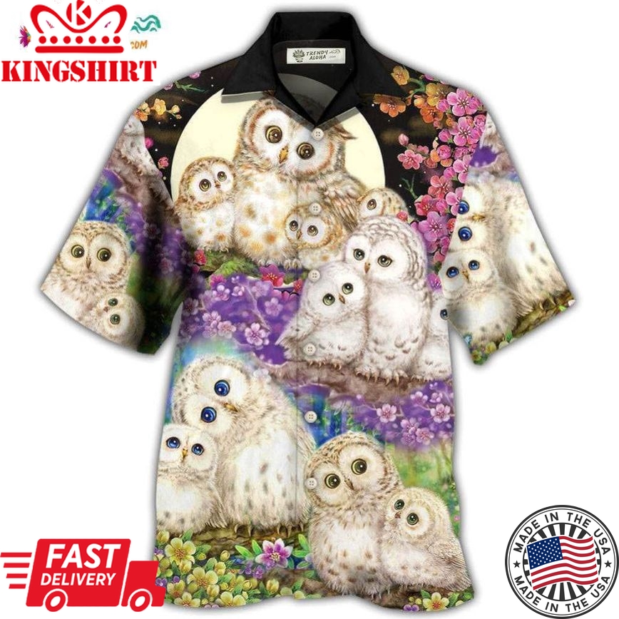 Owl Family And Flowers Hawaiian Shirt