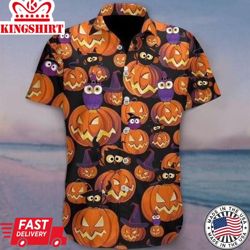 Owl Halloween Trendy Hawaiian Shirt, Unisex Print Aloha Short Sleeve Casual Shirt