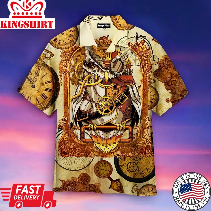 Owl Steampunk Clock Trendy Hawaiian Shirt