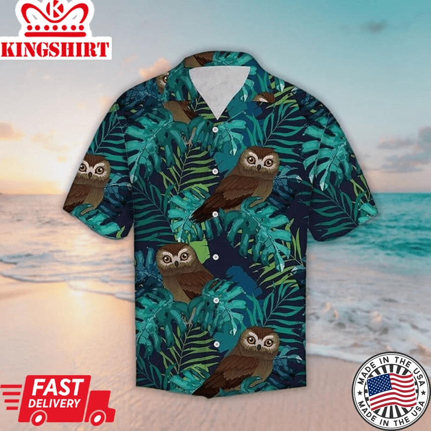 Owl Trendy Hawaiian Shirt, Aloha Trendy Hawaiian Shirts, Short Sleeve Trendy Hawaiian Shirt For Unisex, Haiwaiian Shirt