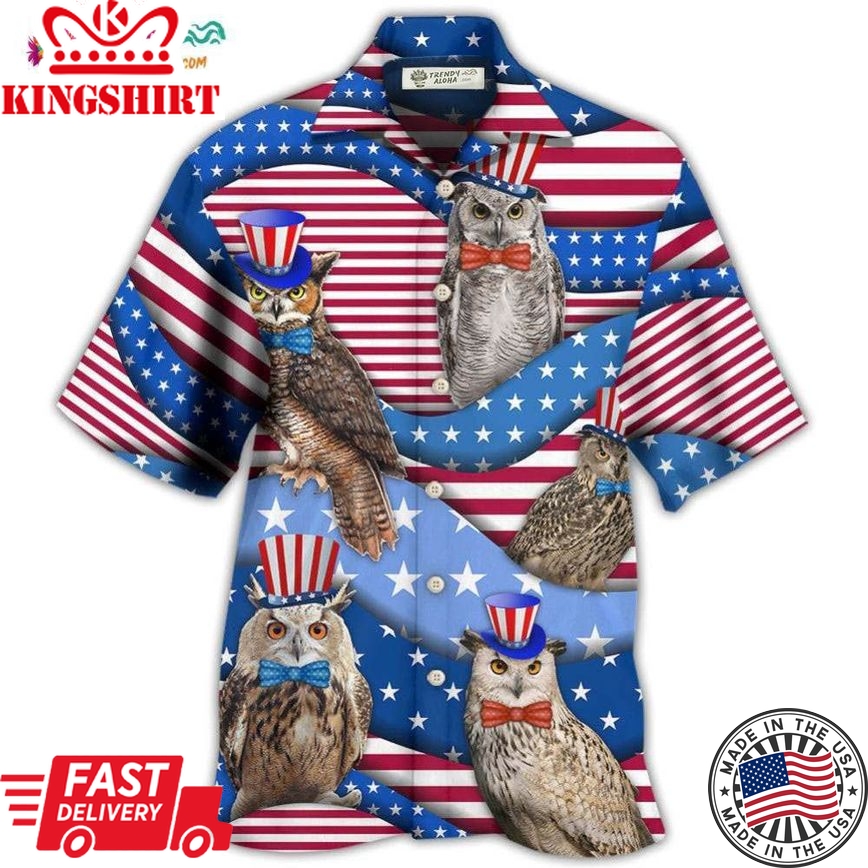 Owl Usa Flag Independence Day Hawaiian Shirt