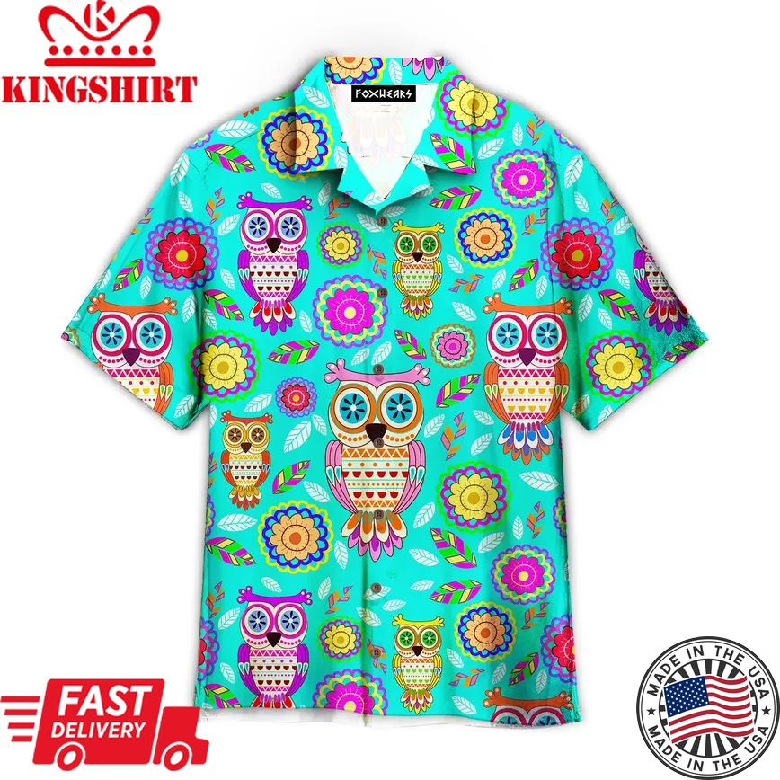 Owls Floral Tropical Trendy Hawaiian Shirt For Aloha Shirt