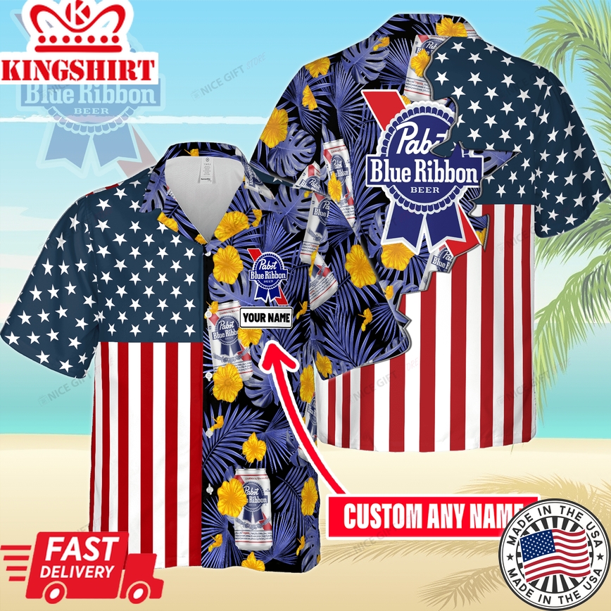 Pabst Blue Ribbon Custom Name Hawaiian Soiree Shirt