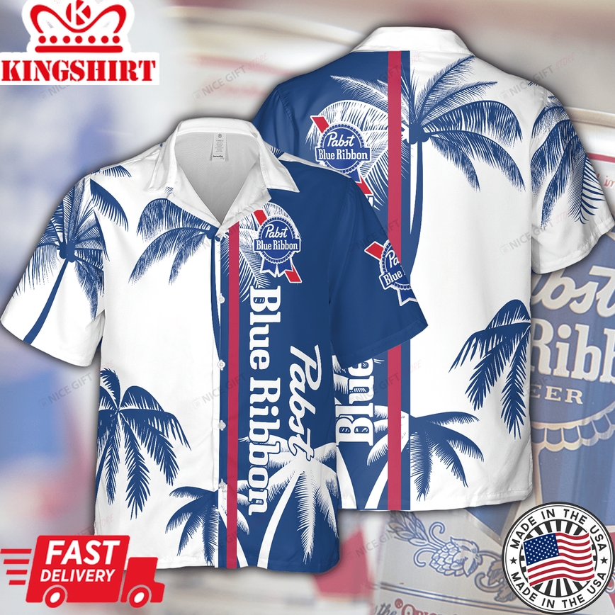 Pabst Blue Ribbon Themed Hawaiian Party Shirt