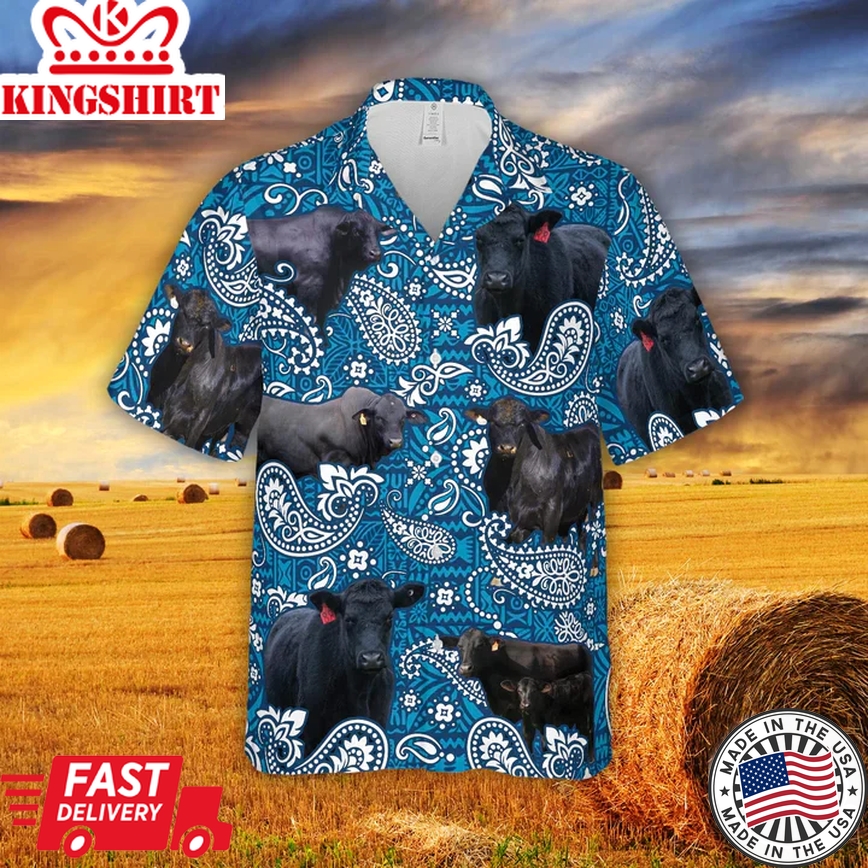 Paisley Pattern Black Angus Cow All Over Printed 3D Trendy Hawaiian Shirt For Men, Summer Aloha Shirt Men And Women