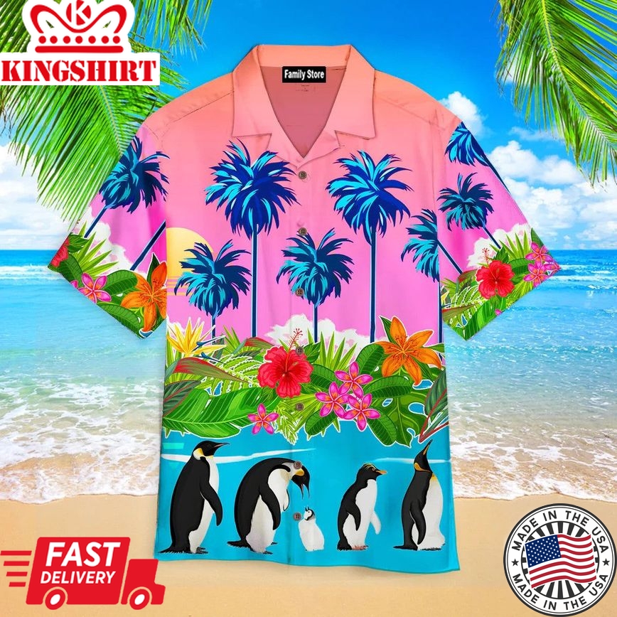 Palm Tree Penguin Tropical Leaves Hawaiian Shirts