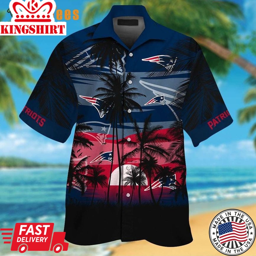 Palm Tree With Sunset New England Patriots Trendy Hawaiian Shirt, Gifts For Patriots Fans Perfect Gifts For Your Loved Ones