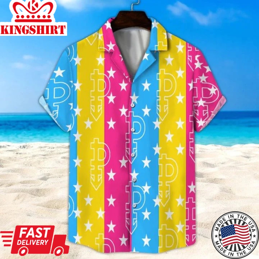 Pan Pride Clothes, Pansexual Trendy Hawaiian Shirt, Trendy Hawaiian Shirt For Gay Pride Pants, Pansexual Clothes, Beach Party 2023 Shirt