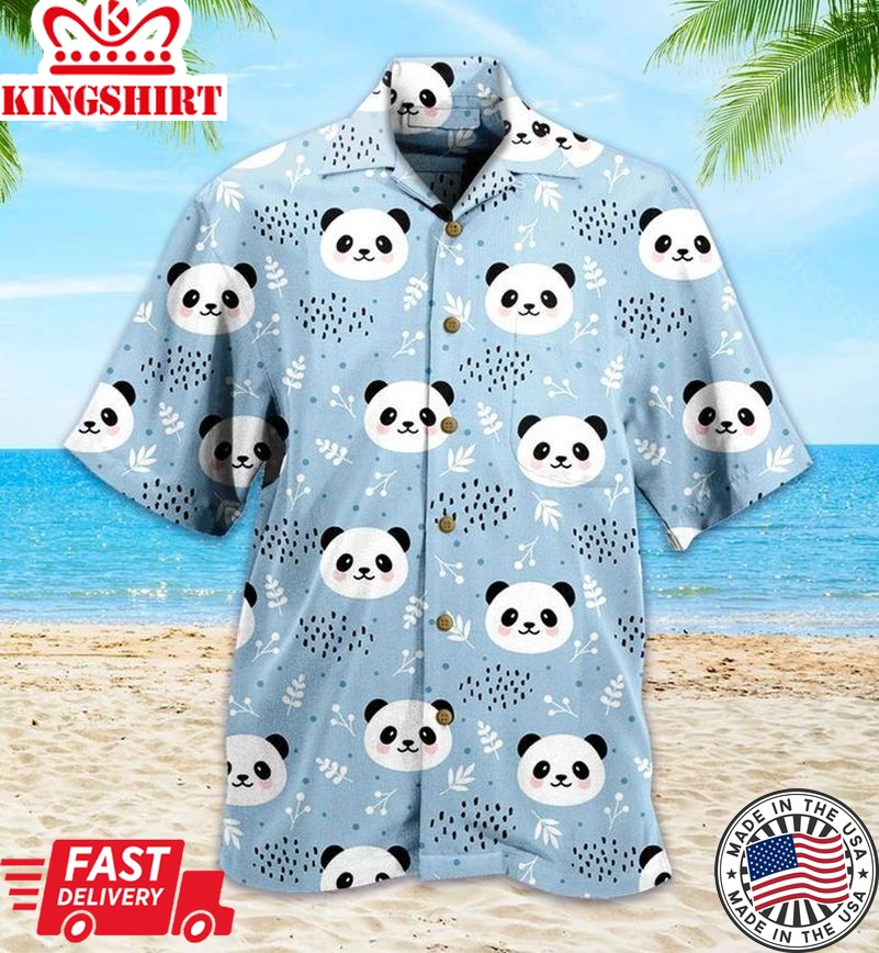 Panda Blue Trendy Hawaiian Shirt 3D, Panda Green Tropical Leaves Trendy Hawaiian Shirt, Panda Lover Trendy Hawaiian Shirt For