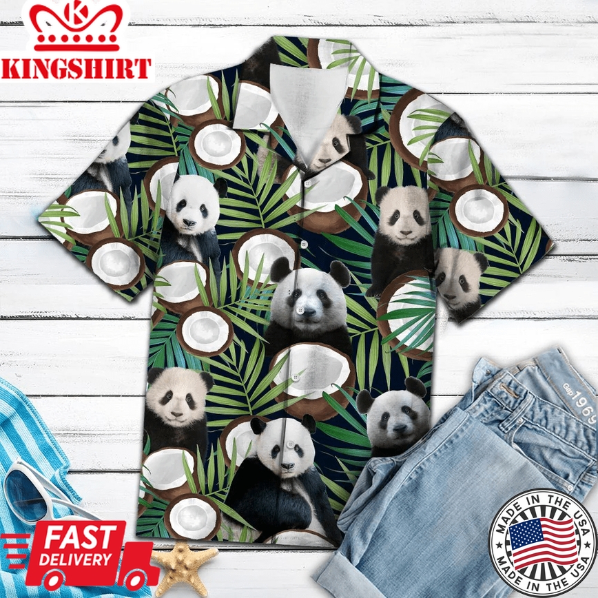 Panda Coconut Tropical Trendy Hawaiian Shirt, Panda Lover Trendy Hawaiian Shirt For