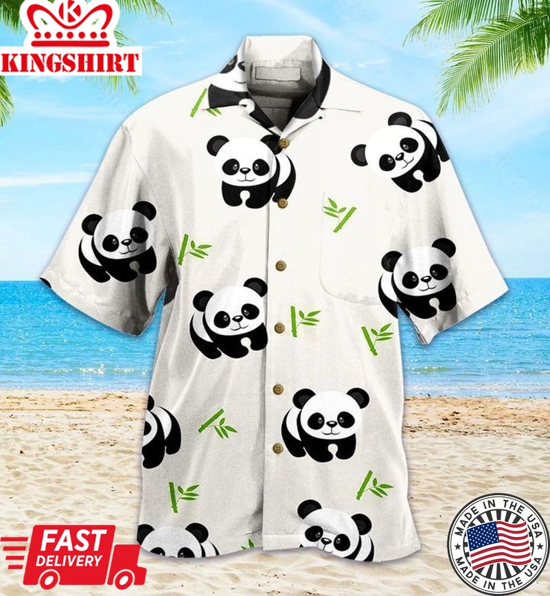 Panda Pattern White Trendy Hawaiian Shirt 3D, Panda Green Tropical Leaves Trendy Hawaiian Shirt, Panda Lover Trendy Hawaiian Shirt For