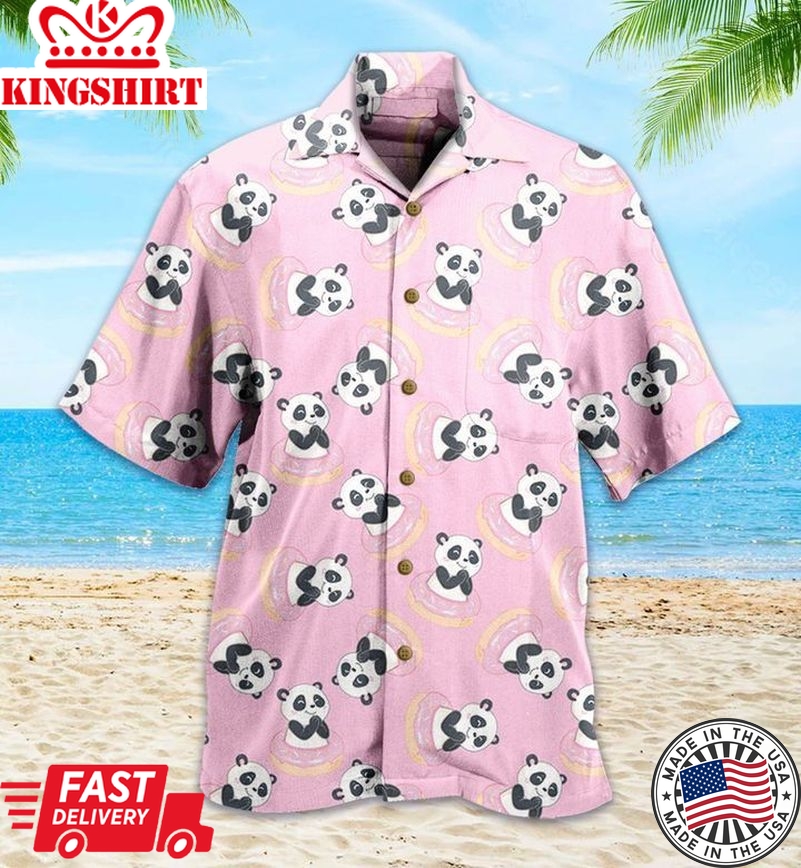 Panda Pink Trendy Hawaiian Shirt 3D, Panda Green Tropical Leaves Trendy Hawaiian Shirt, Panda Lover Trendy Hawaiian Shirt For