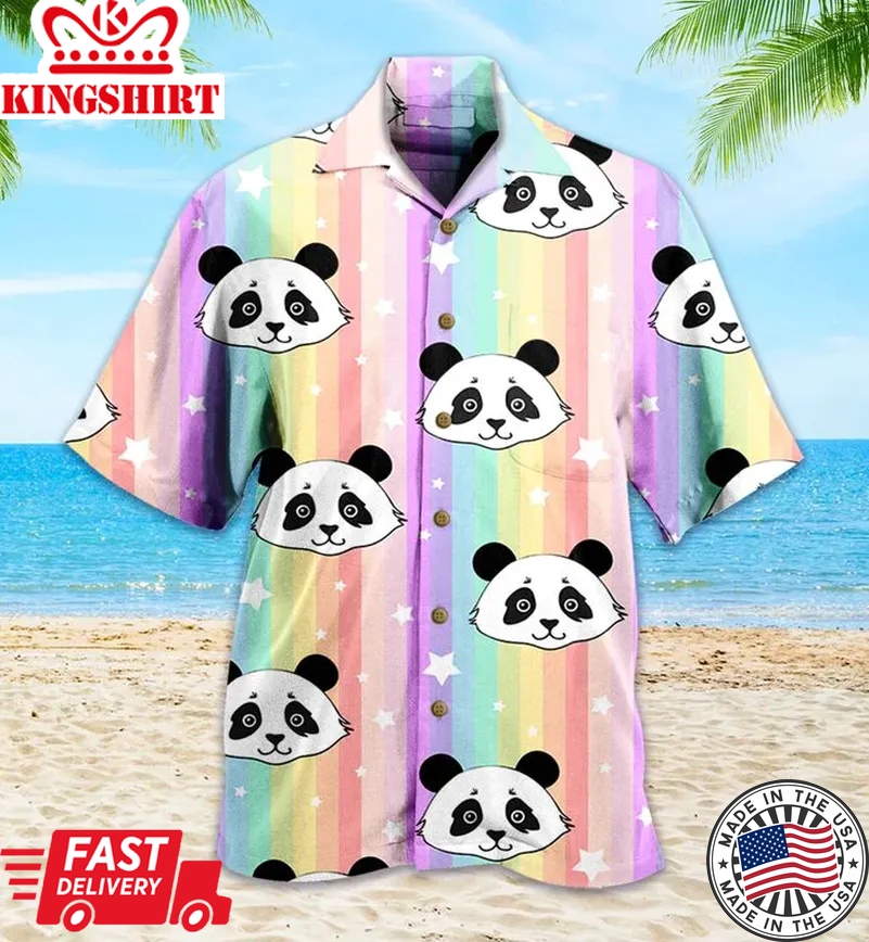 Panda Rainbow Colorful Trendy Hawaiian Shirt 3D, Panda Green Tropical Leaves Trendy Hawaiian Shirt, Panda Lover Trendy Hawaiian Shirt For