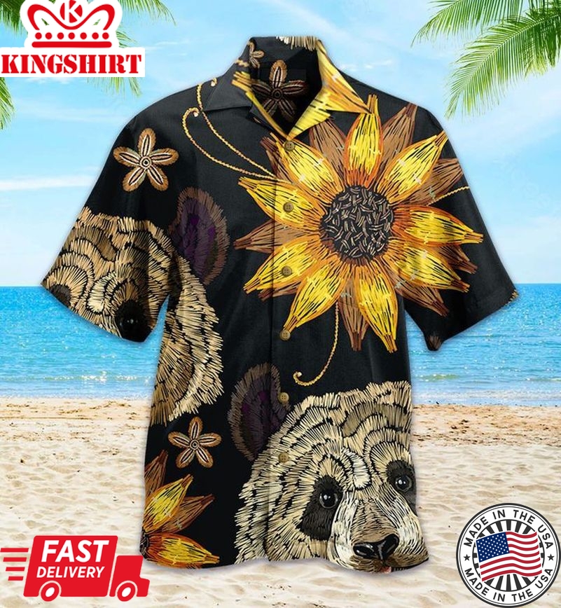 Panda Sunflower Yellow Trendy Hawaiian Shirt 3D, Panda Green Tropical Leaves Trendy Hawaiian Shirt, Panda Lover Trendy Hawaiian Shirt For