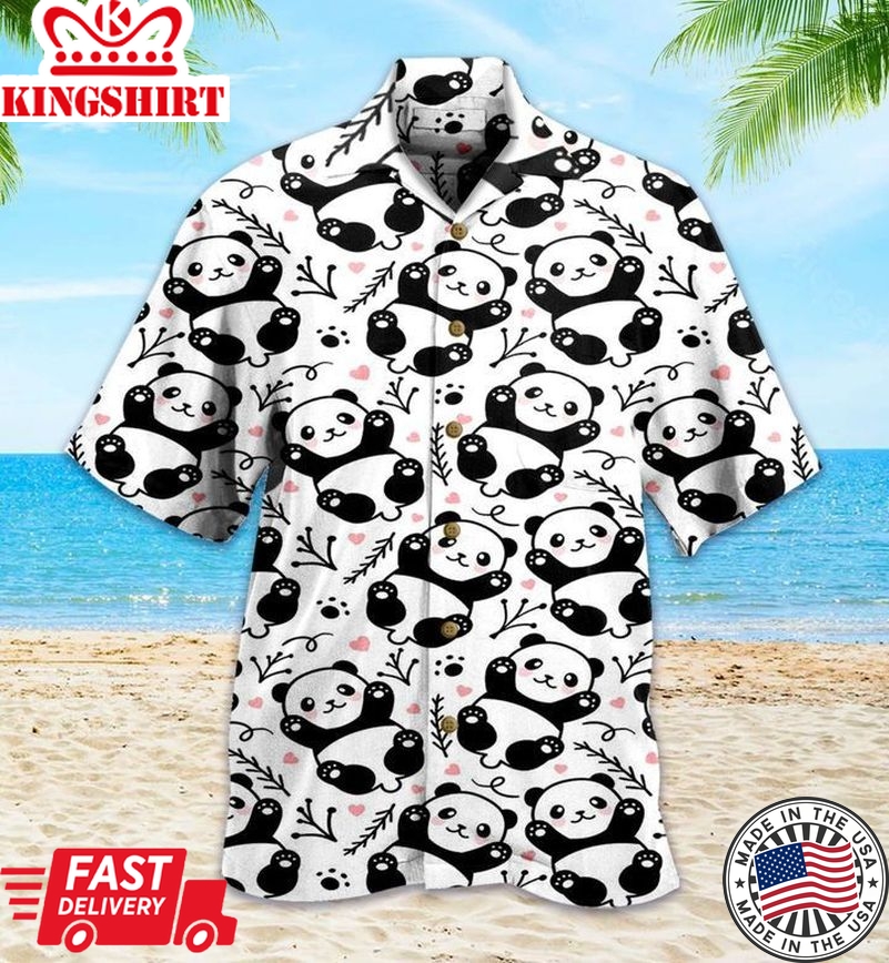 Panda White Pattern Trendy Hawaiian Shirt 3D, Panda Green Tropical Leaves Trendy Hawaiian Shirt, Panda Lover Trendy Hawaiian Shirt For