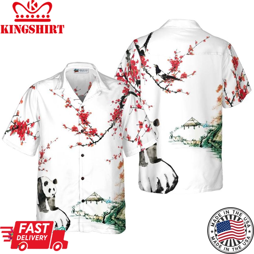 Panda With Plum Blossom Shirt Hawaiian Shirt