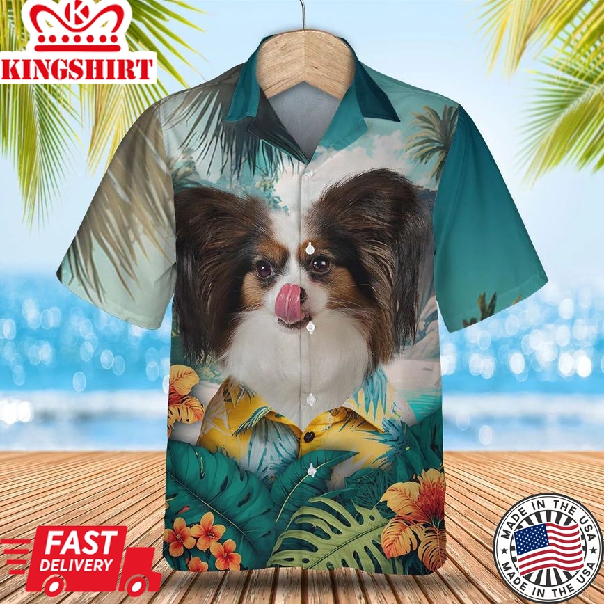 Papillon Dog - 3D Tropical Trendy Hawaiian Shirt