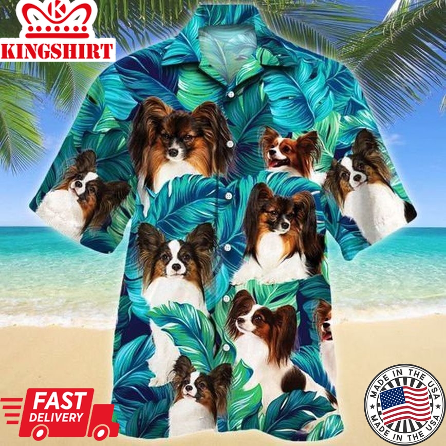 Papillon Dog Lovers Hawaiian Style For Summer All Printed 3D Trendy Hawaiian Shirt