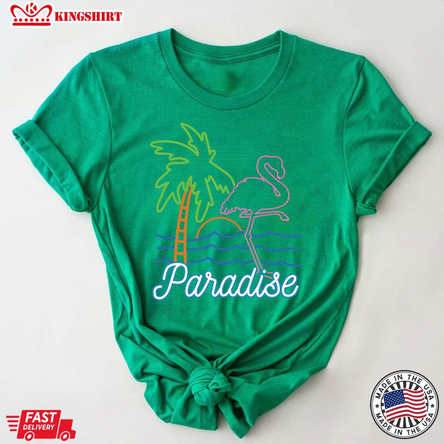 Paradise Flamingo Palm Tree Retro Neon T-Shirt