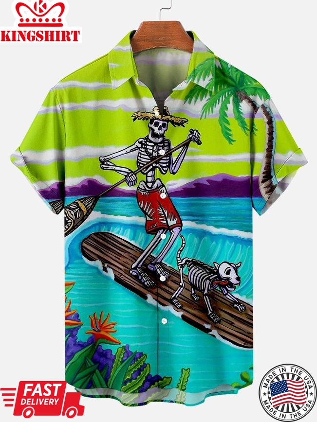 Paradise Skulls: Hawaiian Aloha Shirt with Beach Skulls