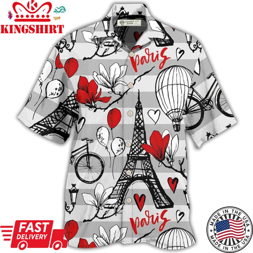 Paris Romantic Love Heart Hawaiian Shirt