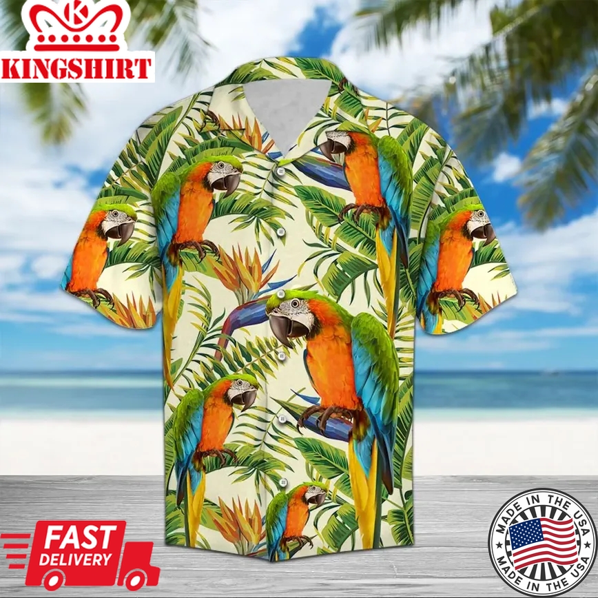 Parrot Banana Palm Tree Trendy Hawaiian Shirt, Parrot Lover Trendy Hawaiian Shirt For