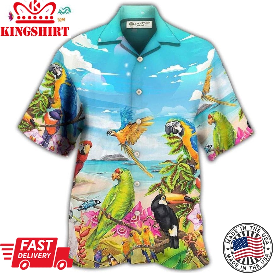 Parrot Beach And Sky Art Hawaiian Shirt