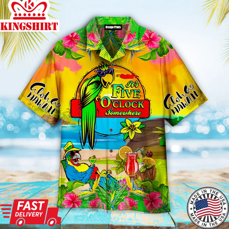 Parrot It's 5 O'Clock Somewhere Aloha Trendy Hawaiian Shirts For Men And Women