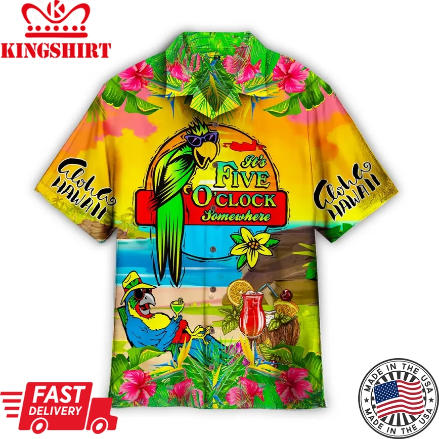 Parrot Its 5 Oclock Somewhere Alola Trendy Hawaiian Shirtwt8003