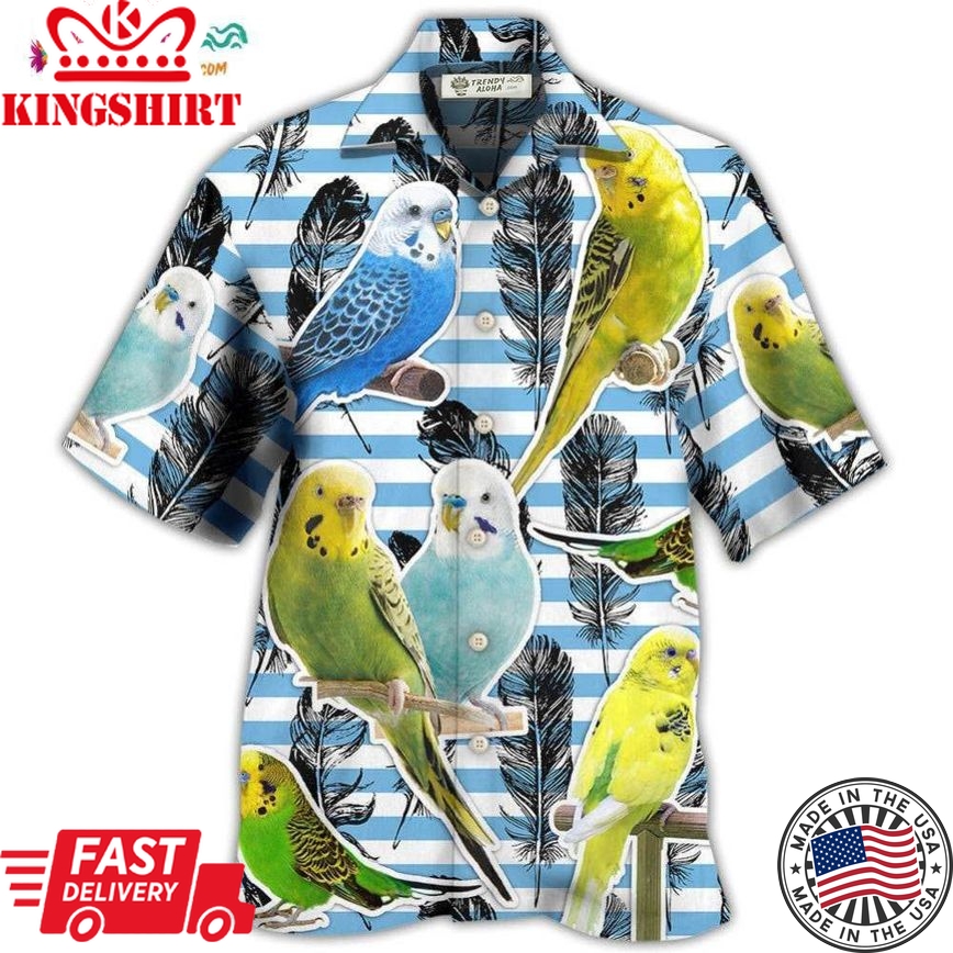 Parrot Parakeet Blue And White Stripe Hawaiian Shirt