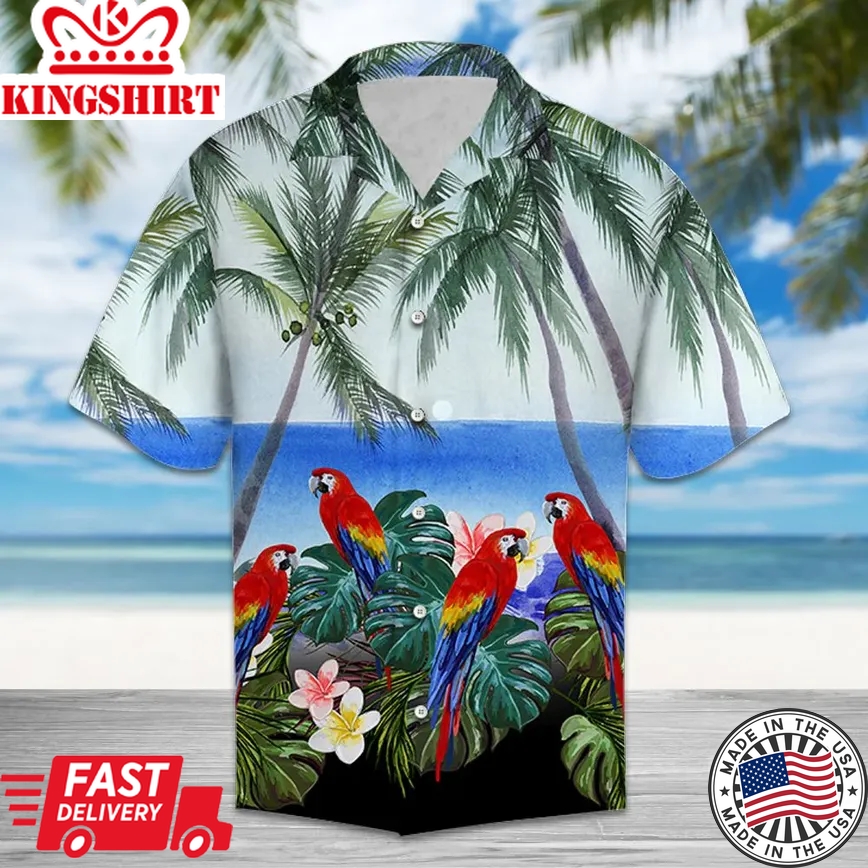 Parrot Summer Ocean Trendy Hawaiian Shirt, Parrot Lover Trendy Hawaiian Shirt For