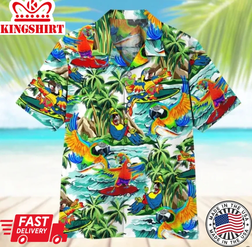 Parrot Surfing Trendy Hawaiian Shirt