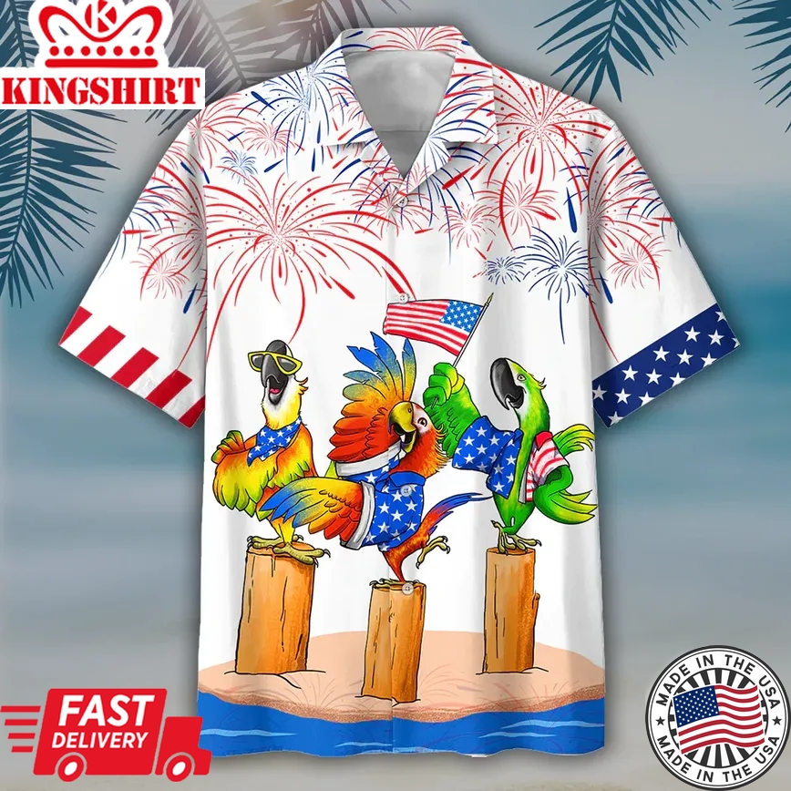 Parrot Trendy Hawaiian Shirts Independence Day Is Coming, Usa Patriotic Trendy Hawaiian Shirt