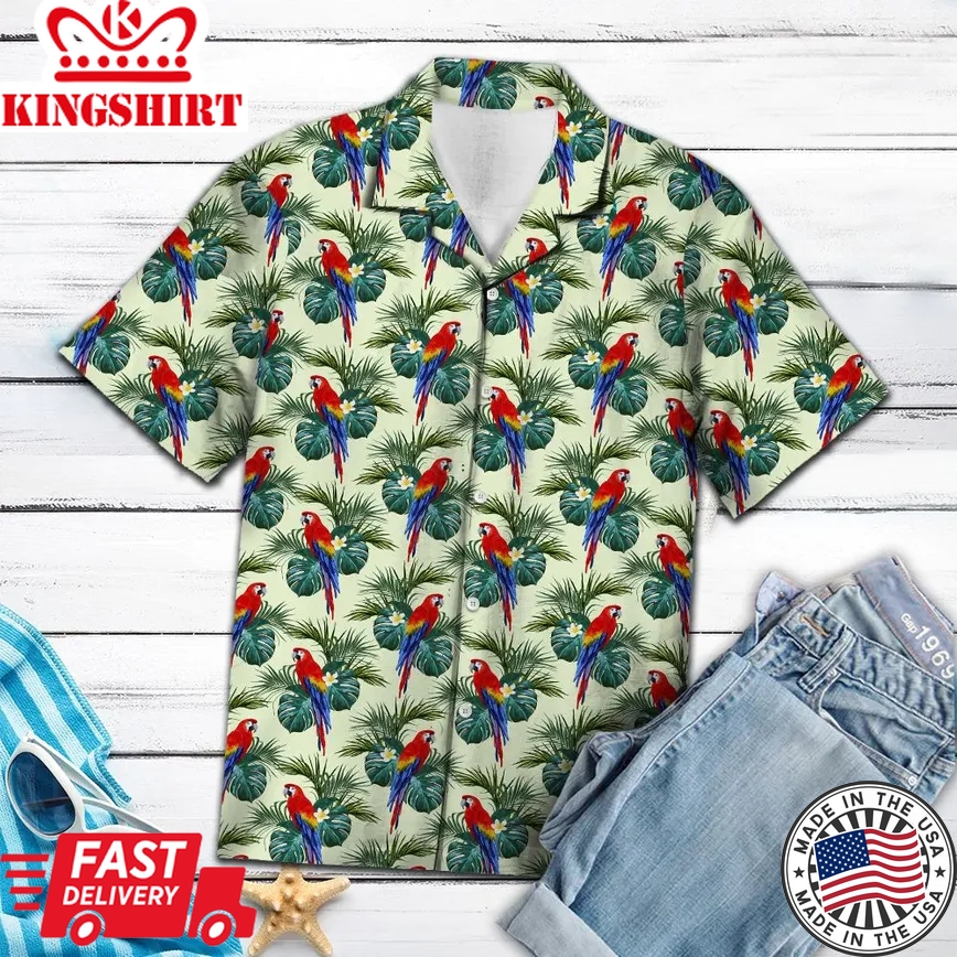 Parrot Tropical Palm Leaves Trendy Hawaiian Shirt, Parrot Lover Trendy Hawaiian Shirt For