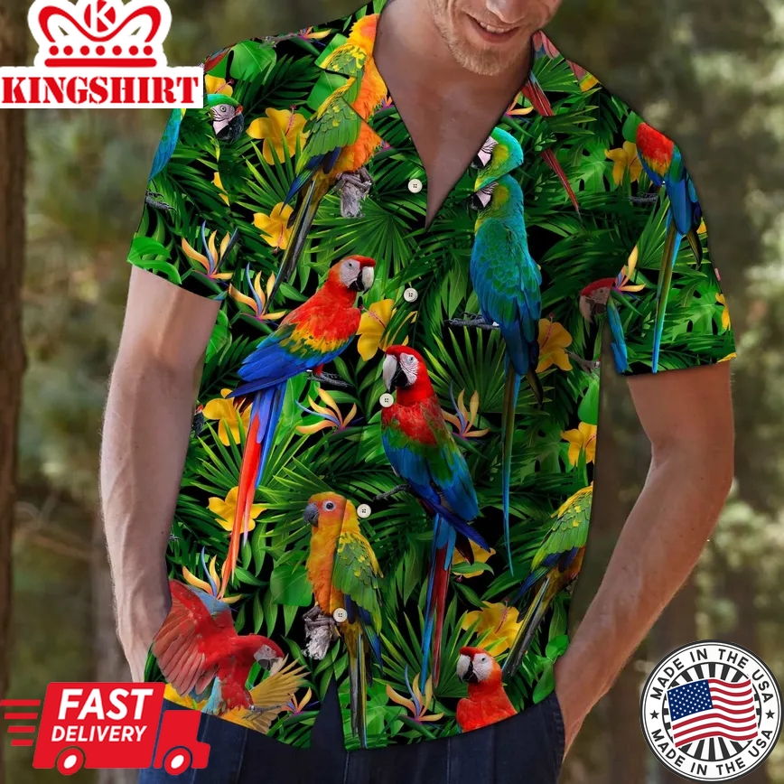 Parrot Tropical Wild Flower Trendy Hawaiian Shirt, Parrot Lover Trendy Hawaiian Shirt For