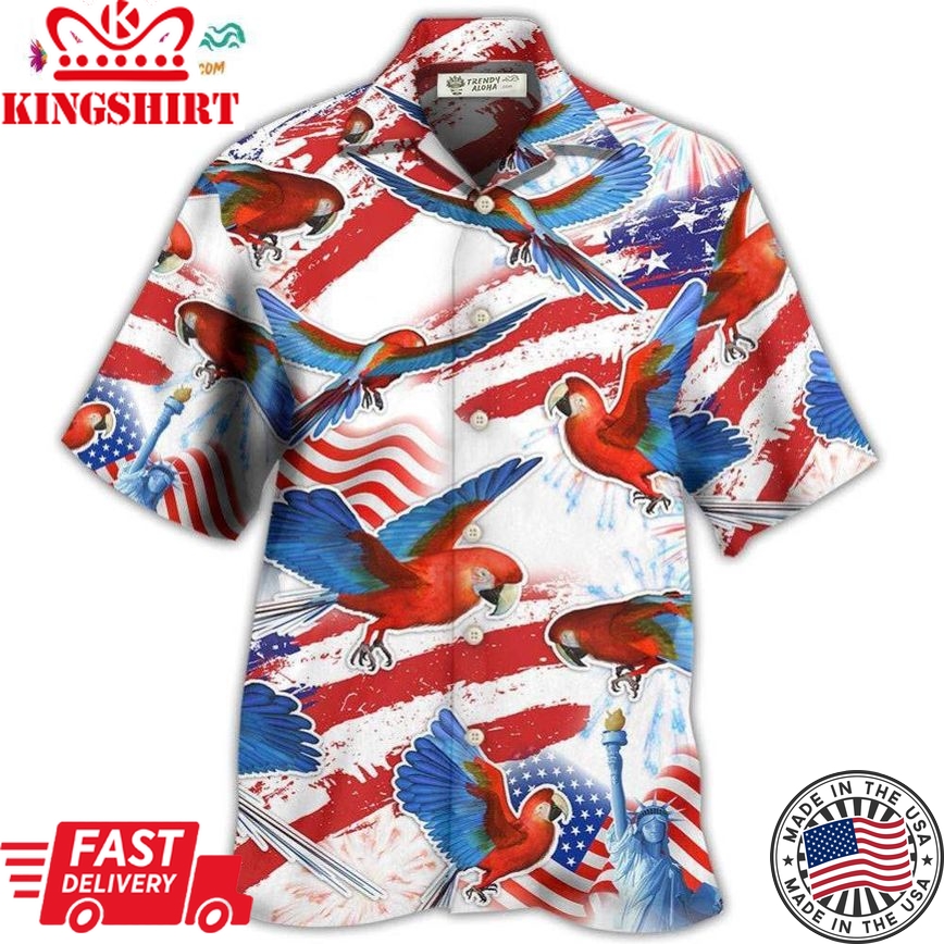 Parrot Us Flag Independence Day Hawaiian Shirt