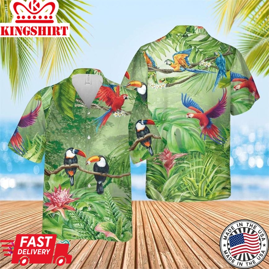 Parrots Hawaiian Shirt, Short Sleeve Hawaiian Aloha Shirt, Parrots Shirt, Parrots Birthday Hawaiian