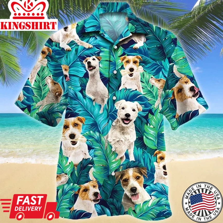 Parson Russell Terrier Dog Lovers Tropical Leaves Pattern Trendy Hawaiian Shirt