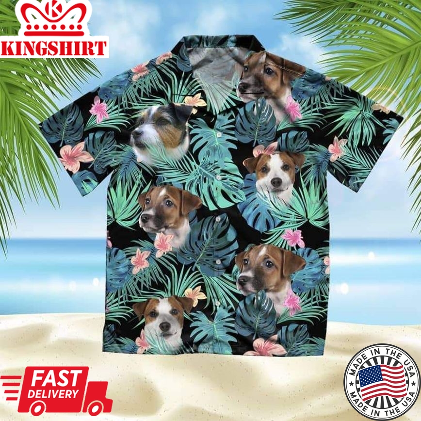 Parson Russell Terrier Trendy Hawaiian Shirt, Dog Summer Leaves Trendy Hawaiian Shirt, Unisex Print Aloha Short Sleeve Casual Shirt Summer Gifts