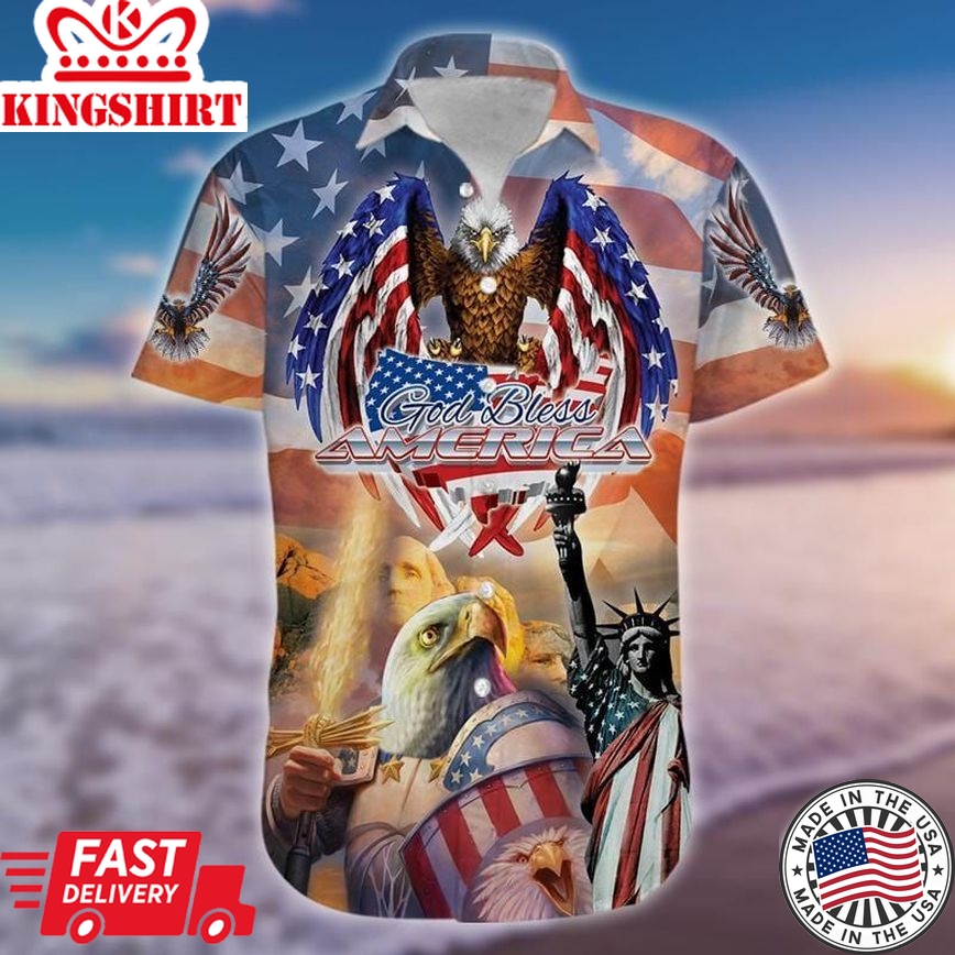 Patriot 4Th Of July Hawaii Shirt God Bless America American Flag Eagle Statue Of Liberty Hawaiian Shirt 4Th Of July Aloha Shirt