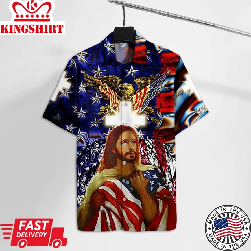 Patriot 4Th Of July Hawaii Shirt God Cross American Flag Eagle Hawaiian Shirt Patriot 4Th Of July Aloha Shirt