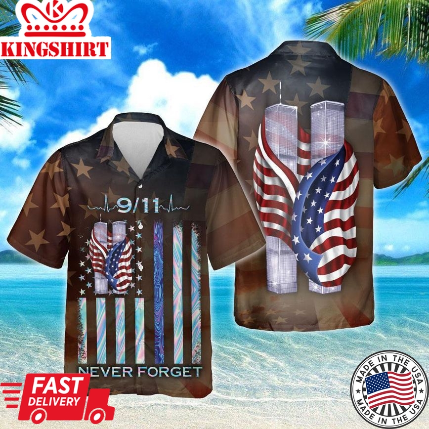 Patriot Day Hawaiian Shirt September 11Th Never Forget American Flag Brown Hawaii Aloha Shirt September 11Th Hawaii Shirt