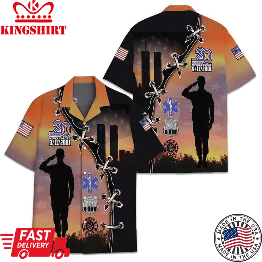 Patriot Day Trendy Hawaiian Shirt 09-11 Never Forget Emergency Medical Fire And Police Department Logos Hawaii Aloha Shirt Patriot Day Apparel